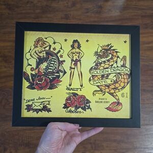 NWT, Framed American Traditional Style Tattoo Flash Art Print